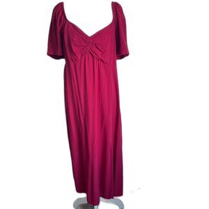 Red Gap Puff Sleeve Holiday Milkmaid Sweetheart Midi Dress in Large